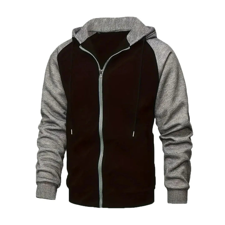 New Men's Zip-Up Color Block Hoodie with Casual Stylish & Durable Fall/Winter Top Raglan Sleeves Hoodies Sweatshirt Male