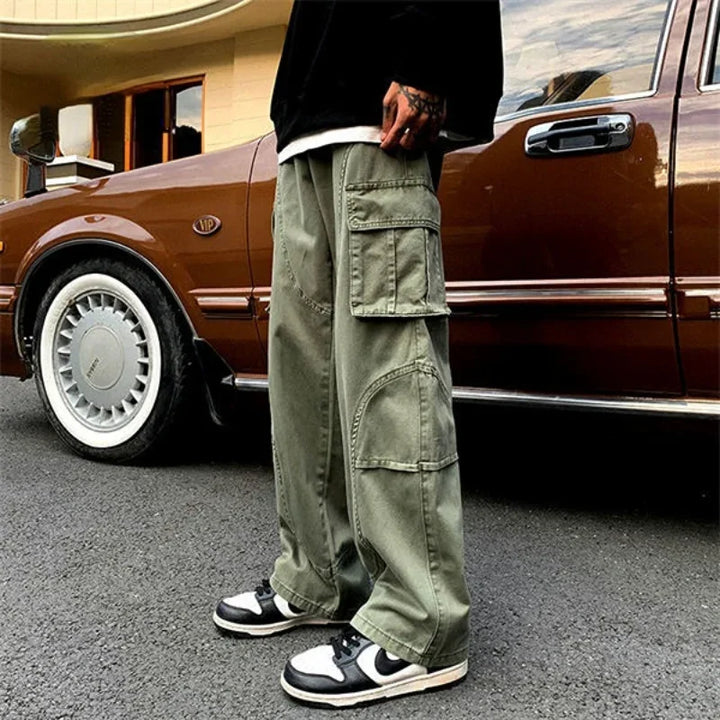 Cargo Pants for Men Grey Straight Trousers Man Wide Designer Street Long Slacks Large Size Korean Style Techwear Cotton Cheap