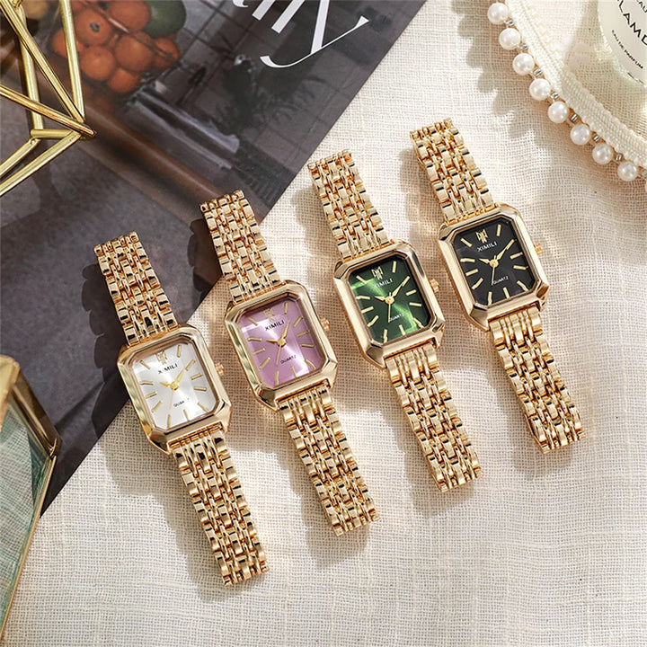 Women's Fashion Square Watches Gold Alloy Strap 2024 Luxury Ladies Quartz Wristwatches Qualities Female Roman Scale Clock