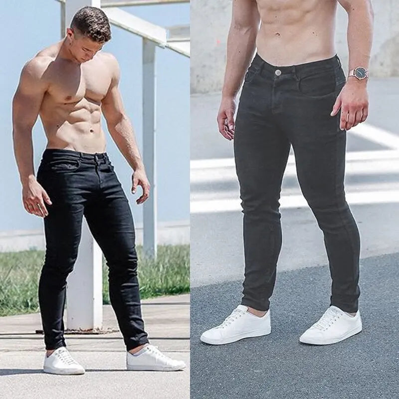 Plus Size S-3XL Men Jeans Spring Autumn Classic Fashion Casual Slim Skinny Elastic Stretch Long Denim Pencil Pants Black Blue