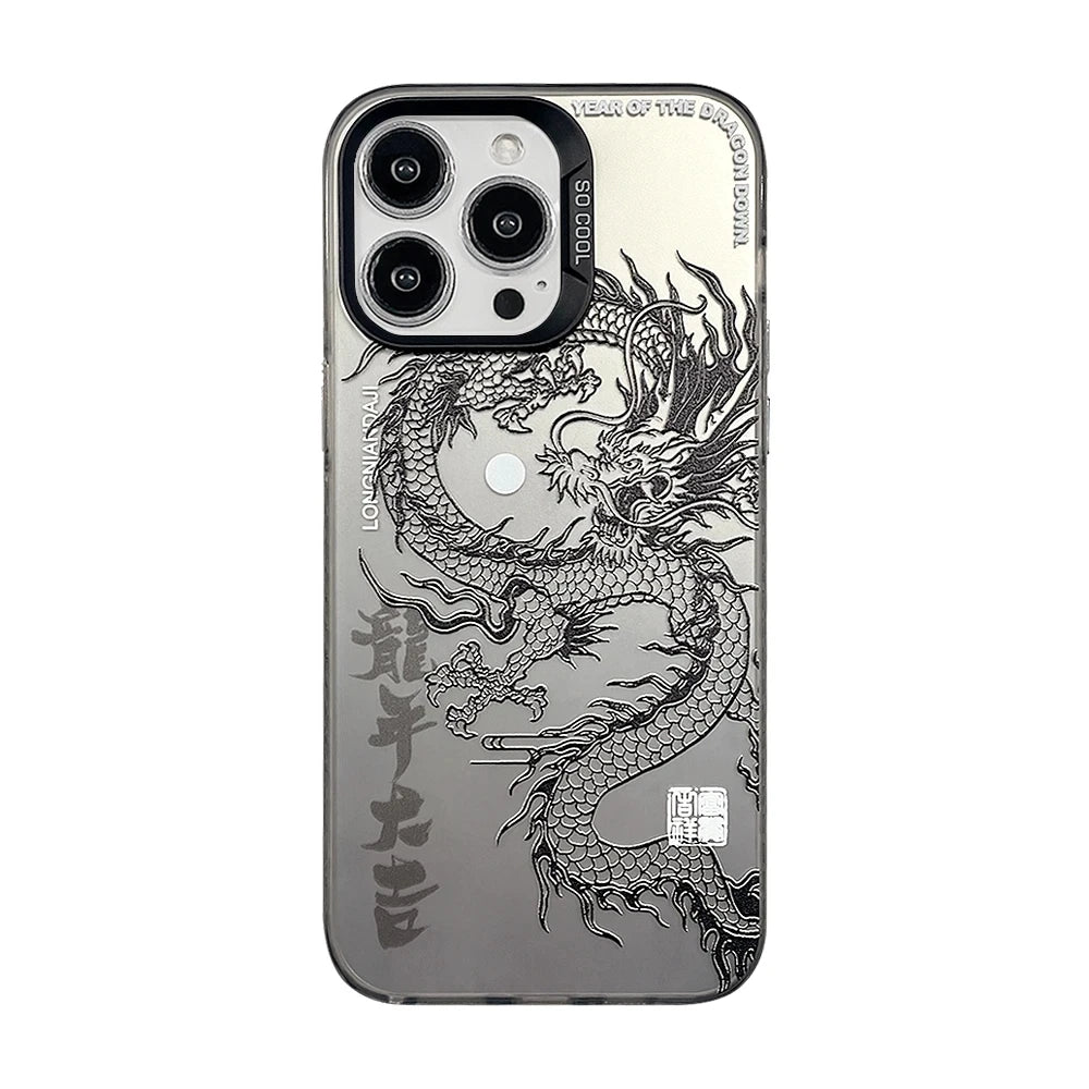 Luxury Dragon Totem Anti-drop Armour Phone Case For iPhone 15 14 Pro Max 13 12 11 Pro XR XS 7 8 Plus Lens protect plating Cover