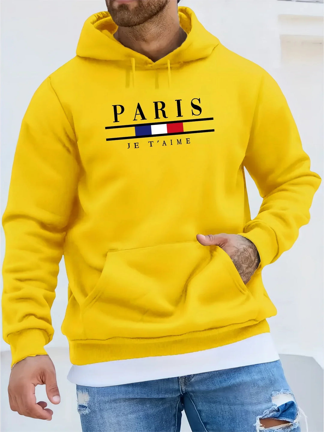 Fashionable Men's Hoodie with Street Casual Sports Style Long Sleeve and Kangaroo Pocket Fleece Sweatshirt for Autumn and Winter