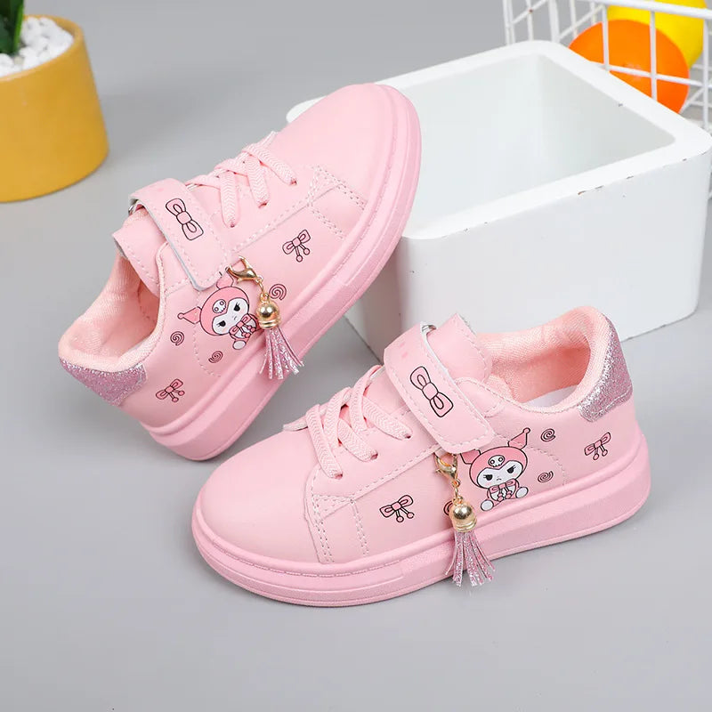 Sanrio Girls's Fashion Sneakers Kid's Anti-skid Casual Shoes Cartoon Anime Kuromi Thick Soles Shoes Children's Board Shoes