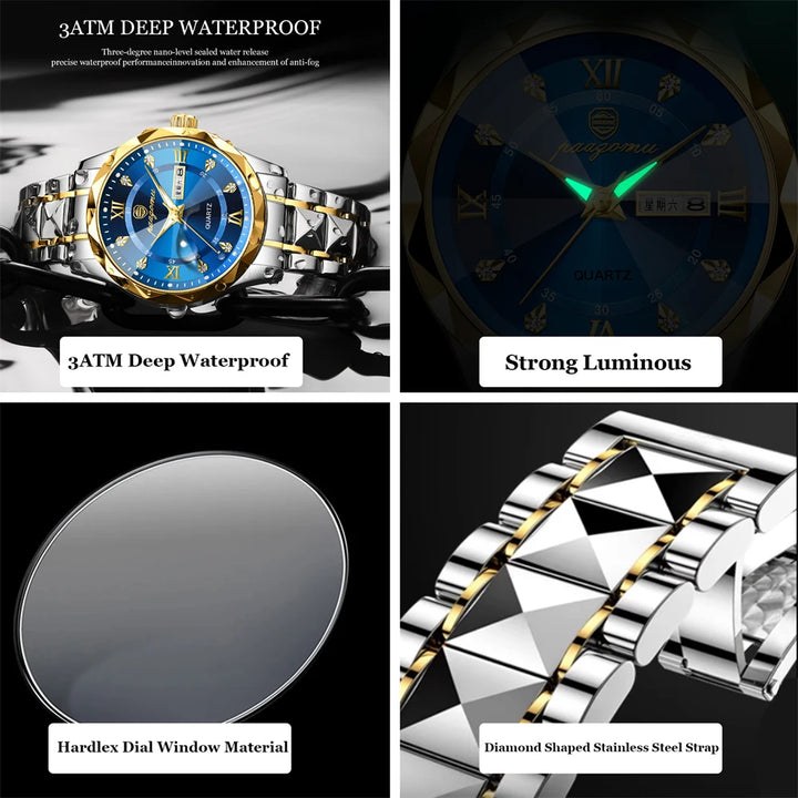 PAAZOMU Luxury Men Watches Business Top Brand Man Wristwatch Waterproof Luminous Date Week Quartz Men's Watch High Quality+Box