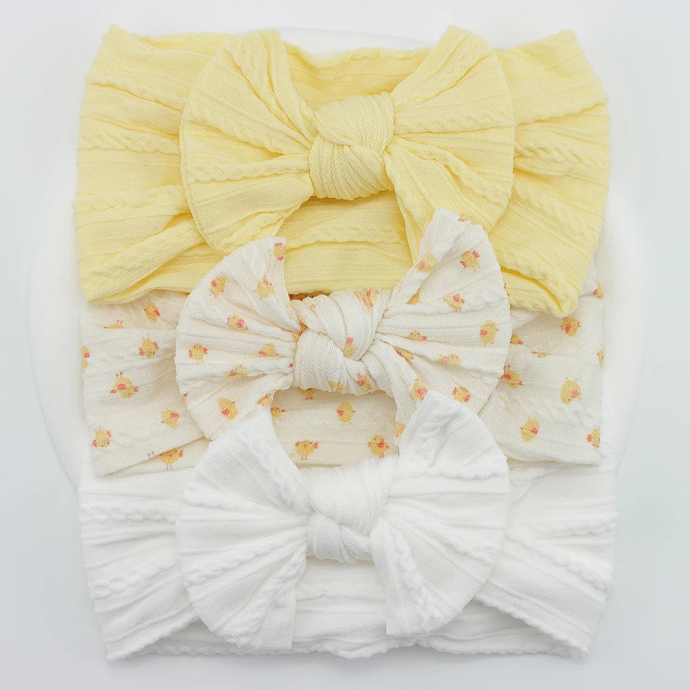 Knit Bows Baby Headbands – Elastic Nylon Set