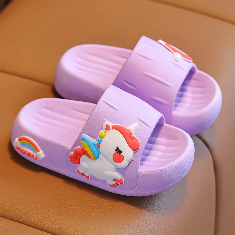 Summer Kids Home Shoes Flip Flops Baby Girls Slippers for Children Cartoon Unicorn Bathroom Antislip Thick Sole Slides 2-8 Years