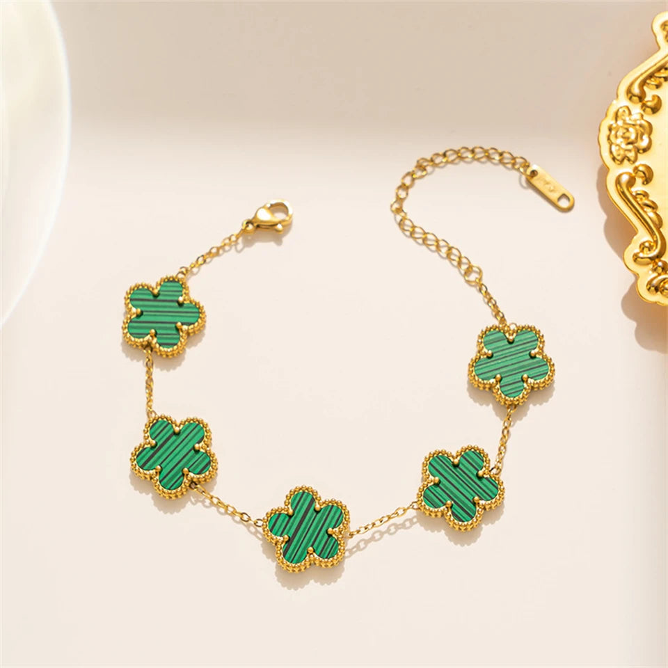 Stainless Steel Hot Selling Gold Plated Clover Charm Bracelet Luxury Five Leaf Flower Bracelets Jewelry For Women Gift