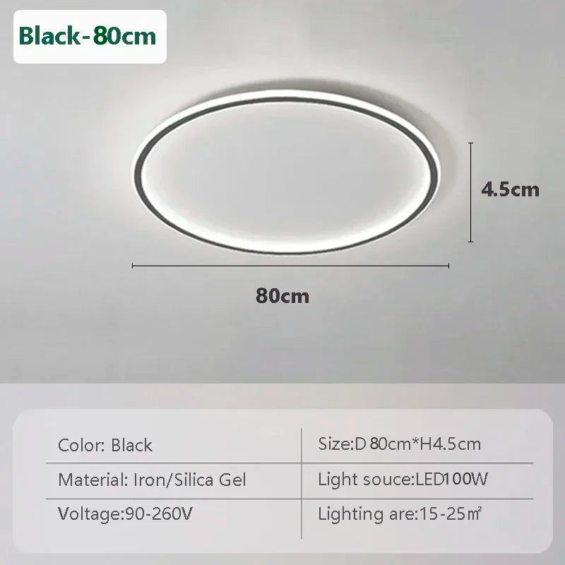 Household LED Ceiling Light 23/30/50/80CM Bedroom Living Room Study Room Super Slim Black White Gold Home Decor Lighting Fixture