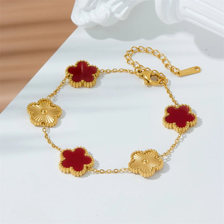 Stainless Steel Hot Selling Gold Plated Clover Charm Bracelet Luxury Five Leaf Flower Bracelets Jewelry For Women Gift