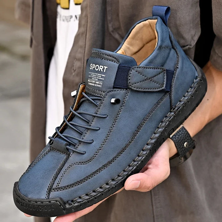 Hand-stitched Leather Shoes for Men Outdoor Light Non-slip Walking Casual Shoes Men Big Size 47 48 Slip-On Driving Loafers