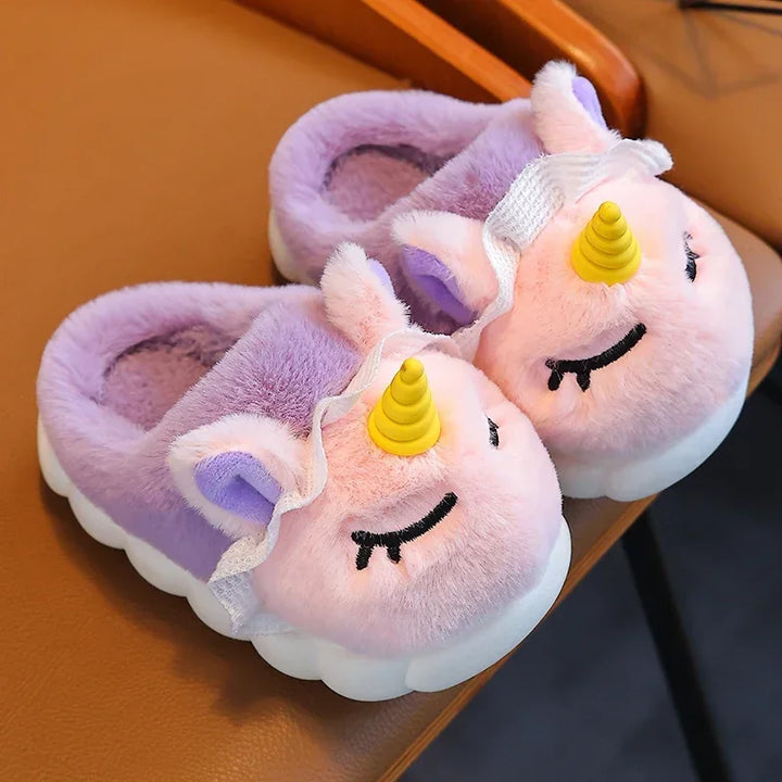 New Winter Kids Plush Slippers Cartoon Unicorn Children's Indoor Slides Non-Slip Soft Mule Girls Boys Warm House Cotton Shoes