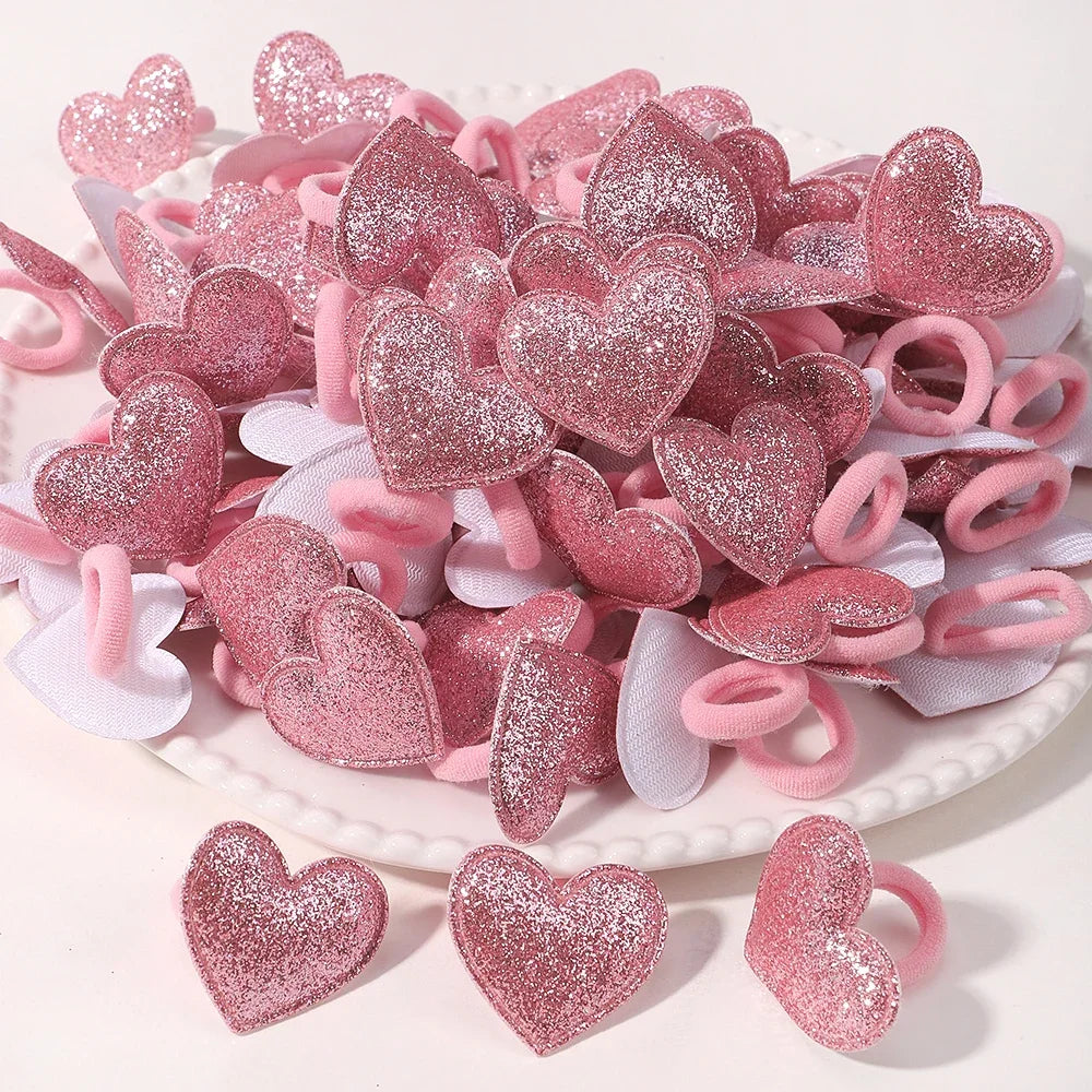 Girls' Pink Heart & Star Hair Loops – Set of 10/20