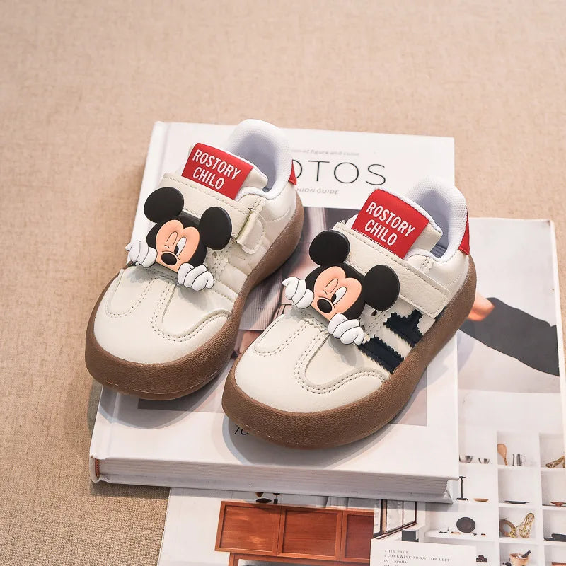 Disney Children's Casual Shoes Cute Minnie Girls Sneakers Fashion Mickey Boys Sport Shoes Anti-slip Soft Sole Kids Board Shoes