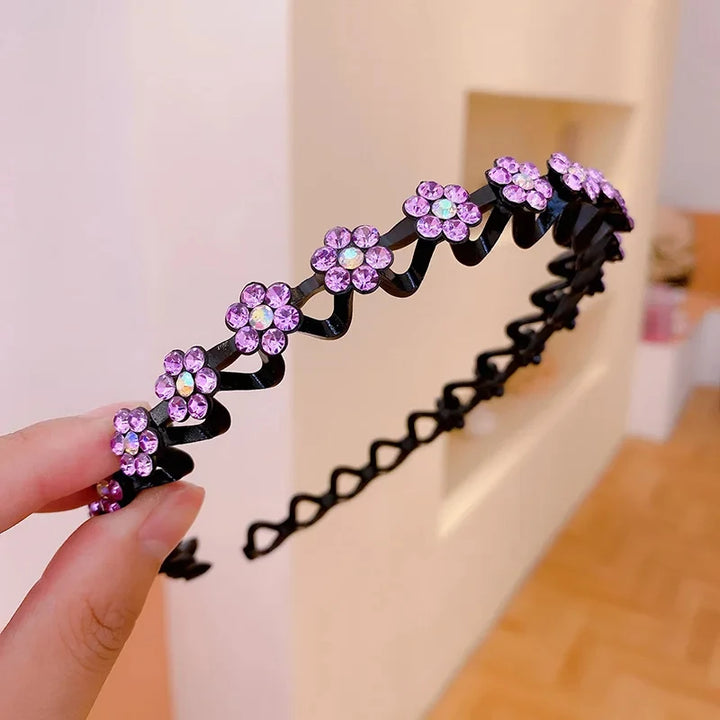 New Non-slip Rhinestone Headbands Solid Wave Hairbands for Women Girls Bezel Fashion Hair Hoop Ladies Boutique Hair Accessories