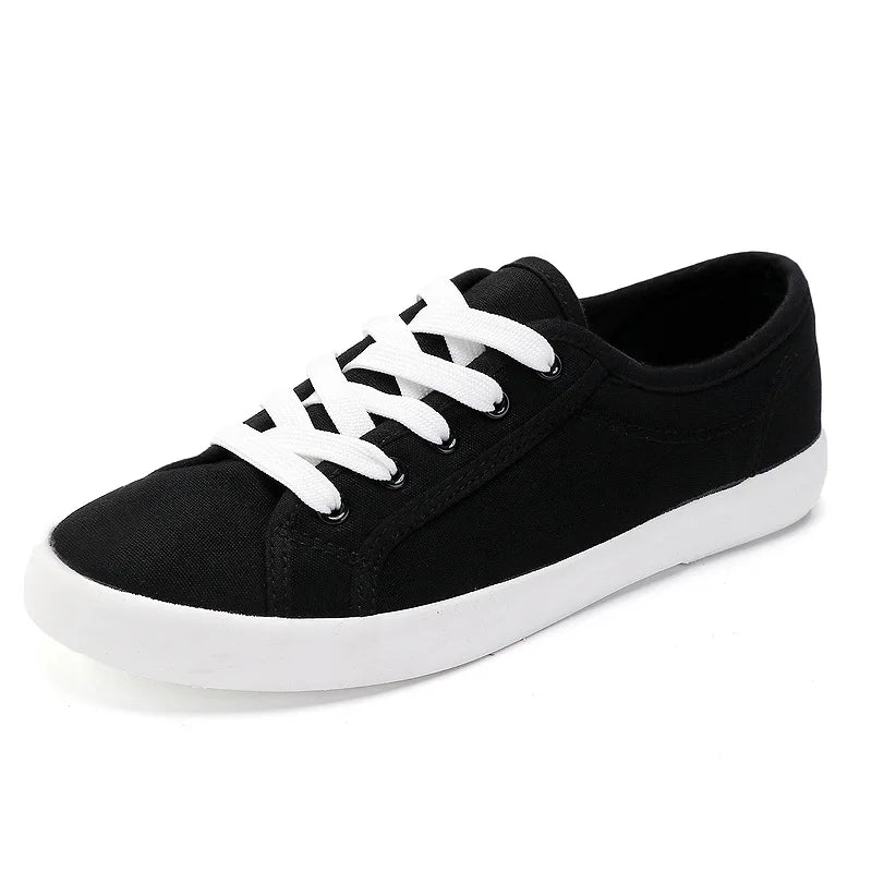 Unisex White Canvas Lace-Up Vulcanized Shoes