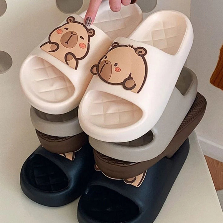 Cute Capybara Design Thick Sole Women Slippers Slides Bathroom Beach Indoor Sandals Summer Couple Shoes