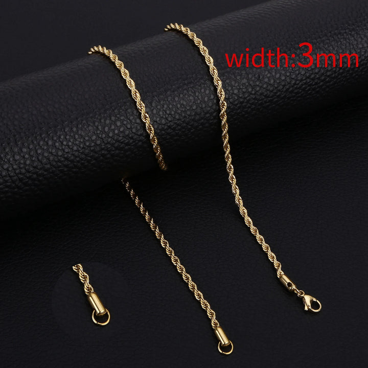 HIYEE Classic Rope Chain Men Necklace Width 2/3/4/5 MM Stainless Steel Figaro Cuban Chain Necklace For Men Women Jewelry