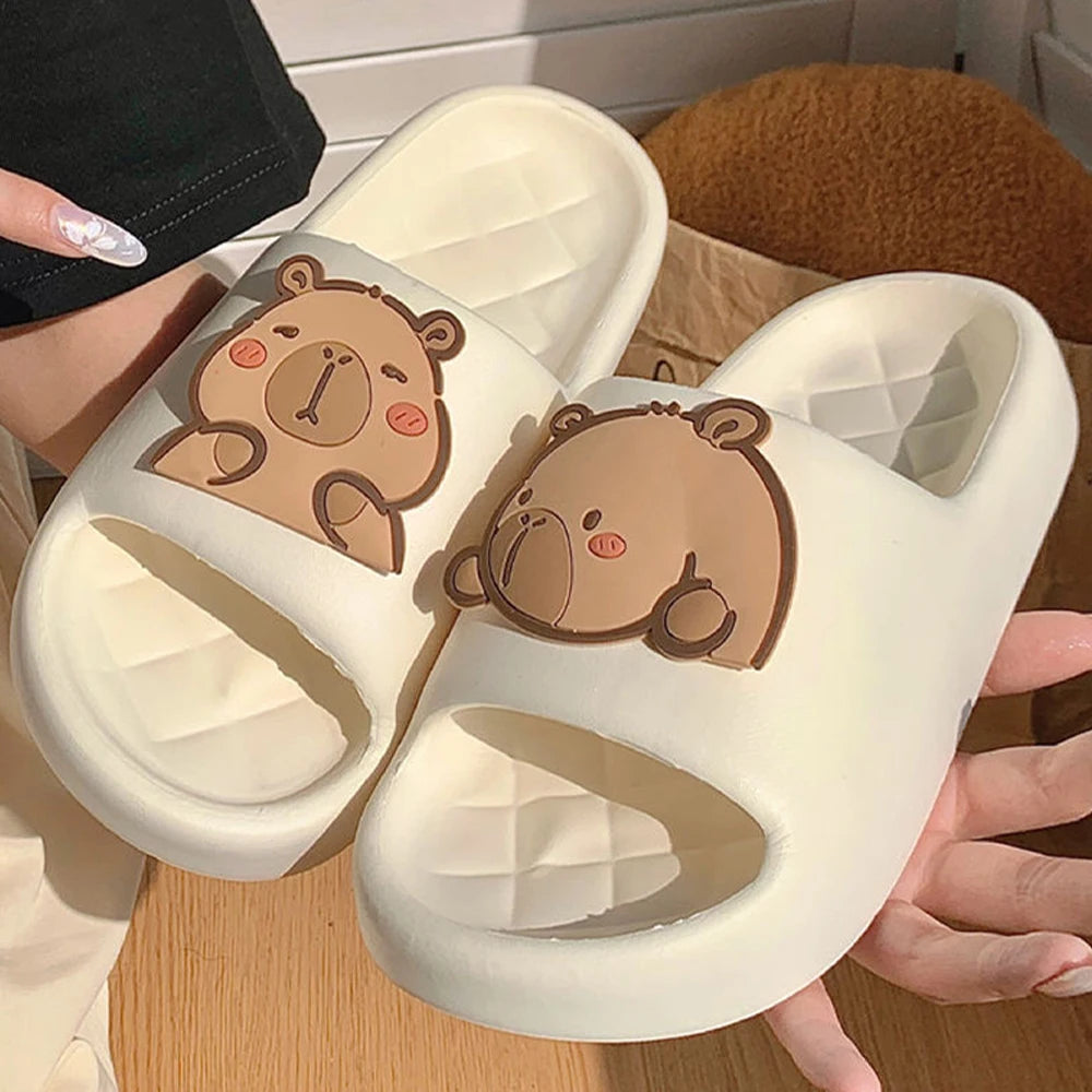 Cute Capybara Design Thick Sole Women Slippers Slides Bathroom Beach Indoor Sandals Summer Couple Shoes