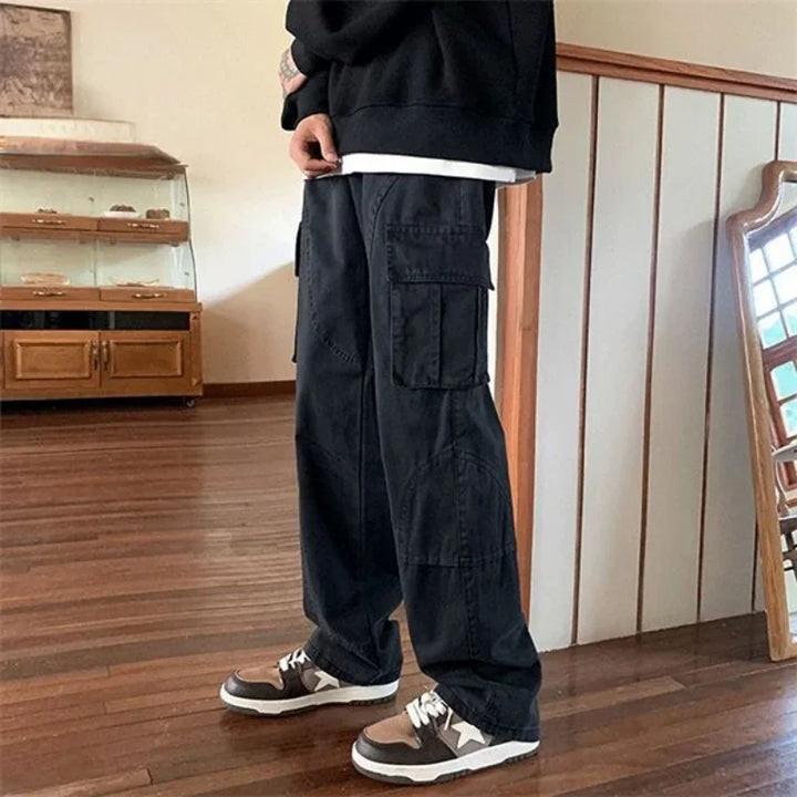 Cargo Pants for Men Grey Straight Trousers Man Wide Designer Street Long Slacks Large Size Korean Style Techwear Cotton Cheap