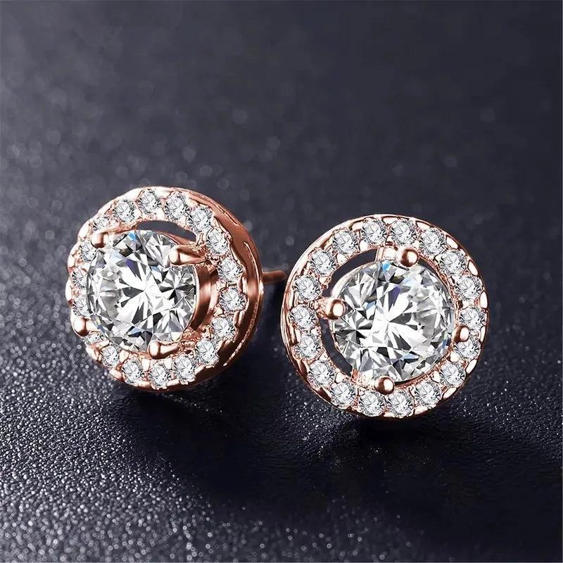 Luxury Round Zirconia Stud Earrings Full Diamonds Earring Men Women's Fashionable Cross-border Best Seller Jewelry