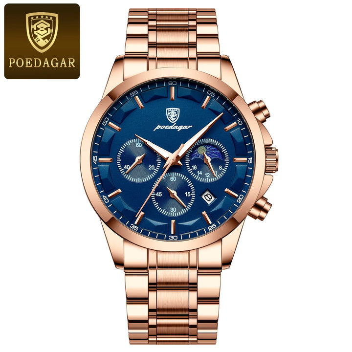 POEDAGAR Men Quartz Watch Luxury Sports Waterproof Chronograph Luminous Date Man Wristwatch Business Leather Men's Watches Clock