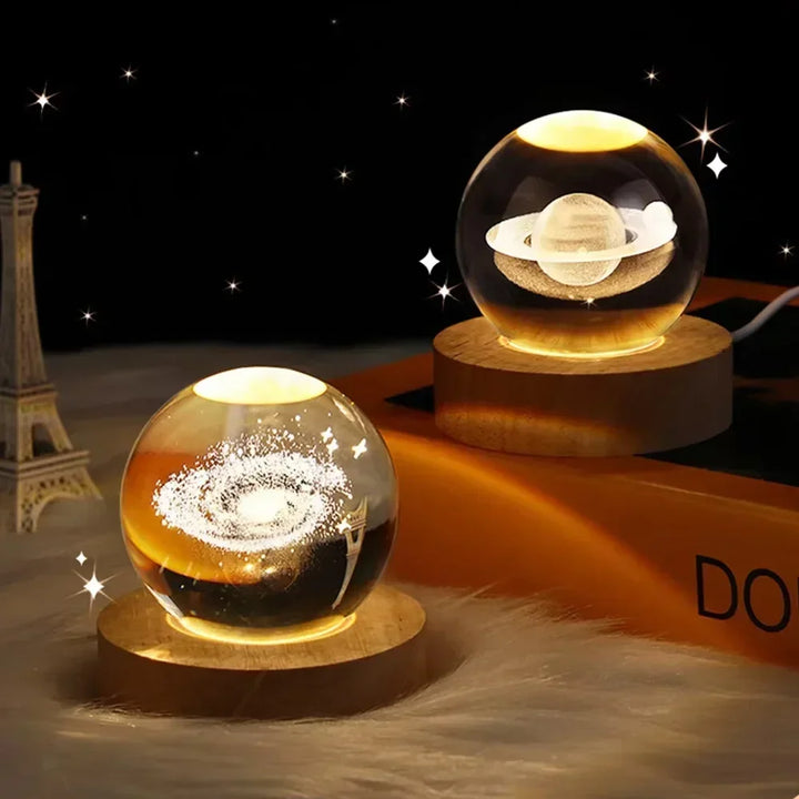 NEW 6cm 3D Crystal Lights Lamp Glowing Planetary Galaxy Night Crystal Ball Globe Bedside Light Home Decor Christmas Gift