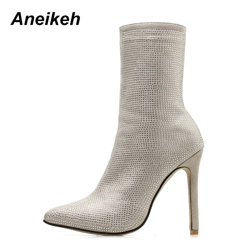 Aneikeh Crystal Rhinestone Ankle Boots – High Heels