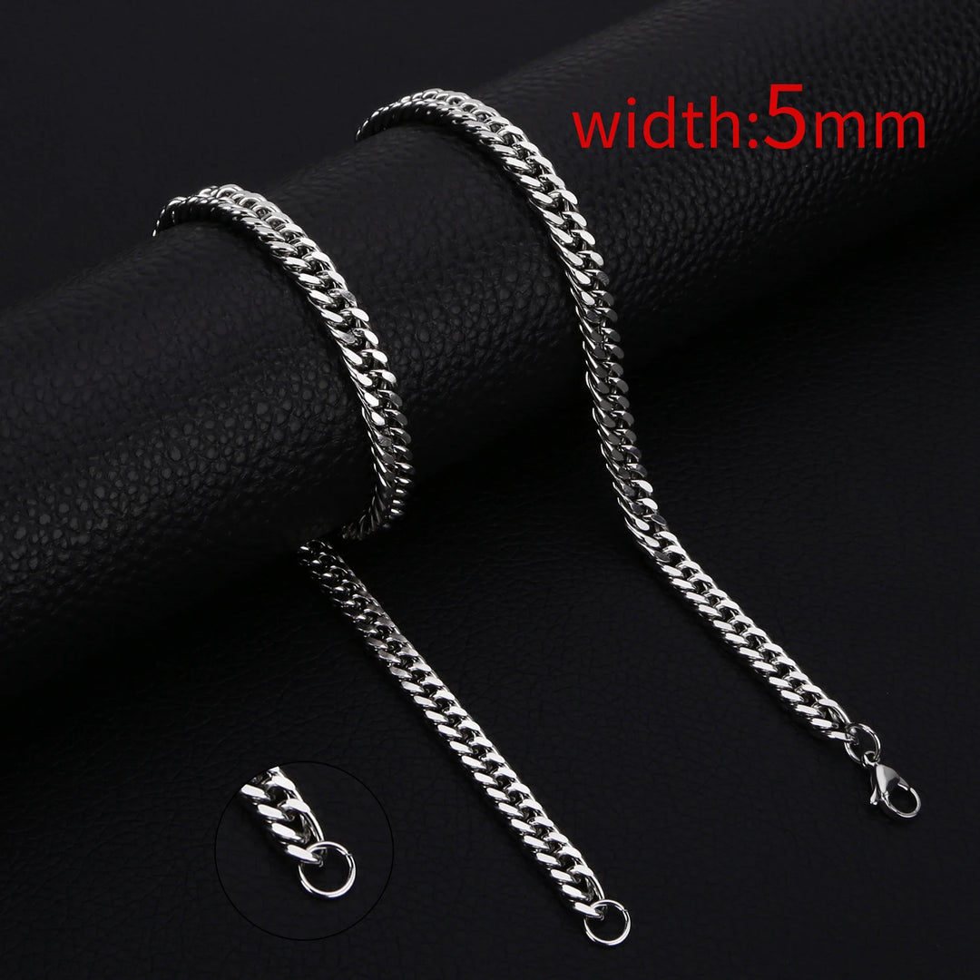 HIYEE Classic Rope Chain Men Necklace Width 2/3/4/5 MM Stainless Steel Figaro Cuban Chain Necklace For Men Women Jewelry