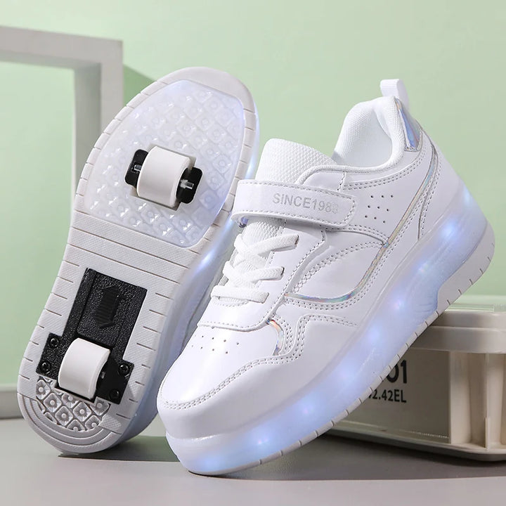 Pink Fashion Girls Boys LED Light Roller Skate Shoes for Children Kids Sneakers with Wheels Two Wheels Sneakers for Boys Kids