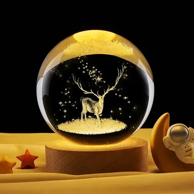 NEW 6cm 3D Crystal Lights Lamp Glowing Planetary Galaxy Night Crystal Ball Globe Bedside Light Home Decor Christmas Gift