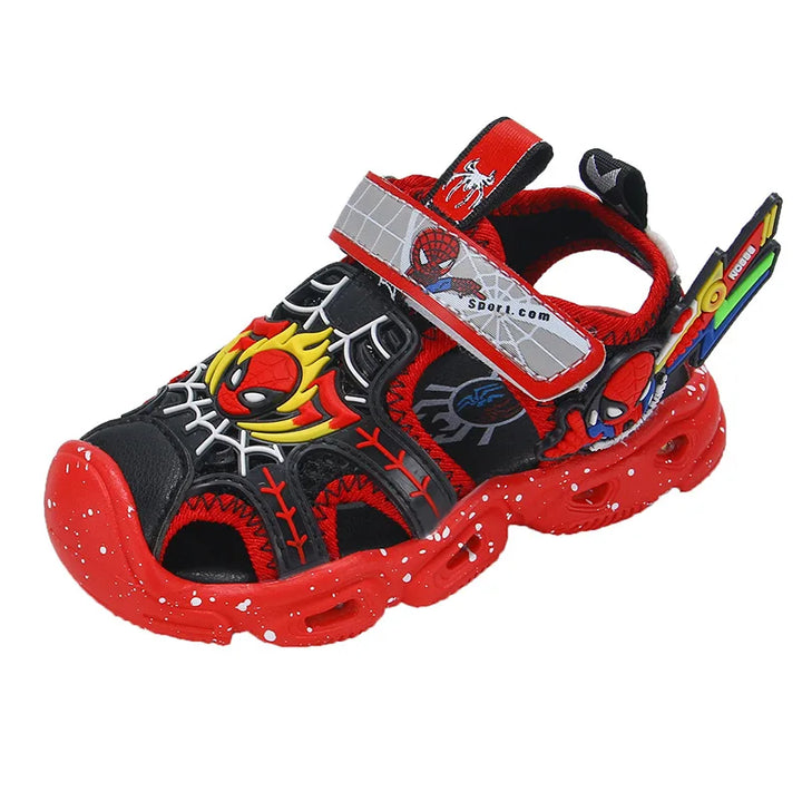 Disney LED Sport Sandals Summer Cartoon Spiderman Sandals for Boys Casual Beach Shoe Soft Sole Kids Shoes