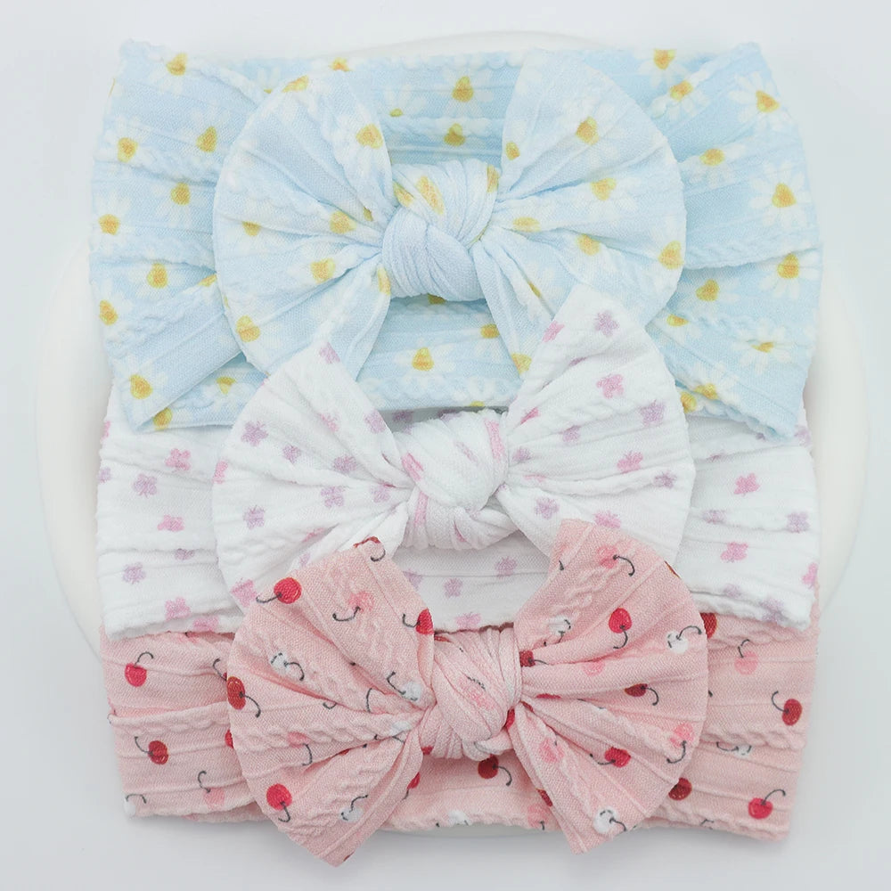 Knit Bows Baby Headbands – Elastic Nylon Set