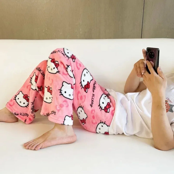 Sanrio Hello Kitty Pajamas – Flannel Cartoon Home Pants