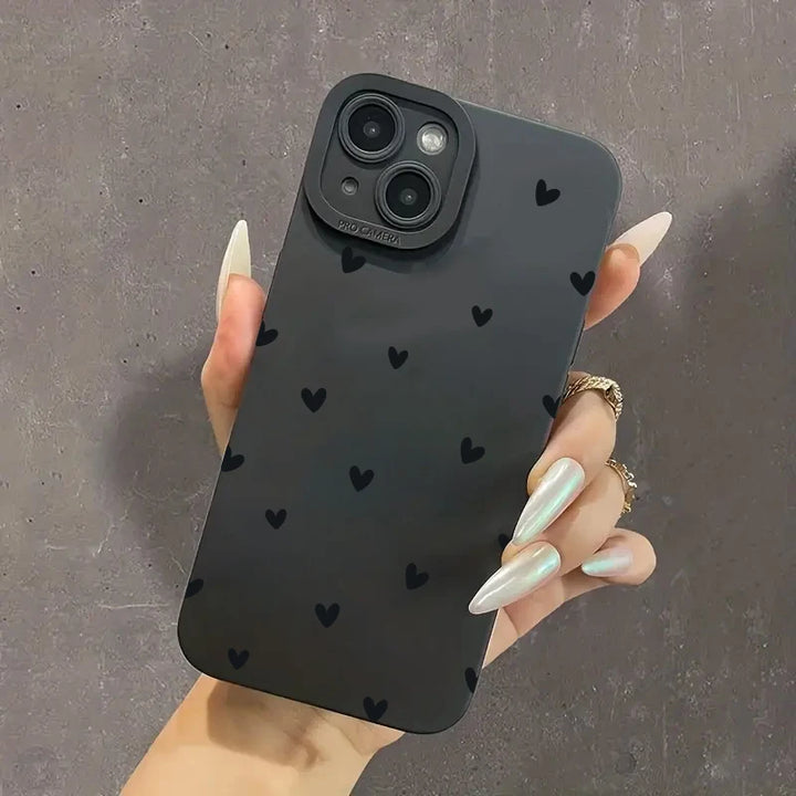 Black Love Heart Phone Case For iPhone 16 14 15 13 12 11 Pro Max X XR XS 7 8 15 16 Plus SE 2020 Shockproof Silicone Soft Cover