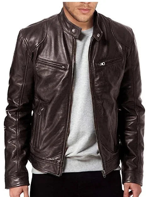 Men's Leather Jacket Bomber Motorcycle Biker Pu Leather Casual Loose Fit Faux Jacket For Men