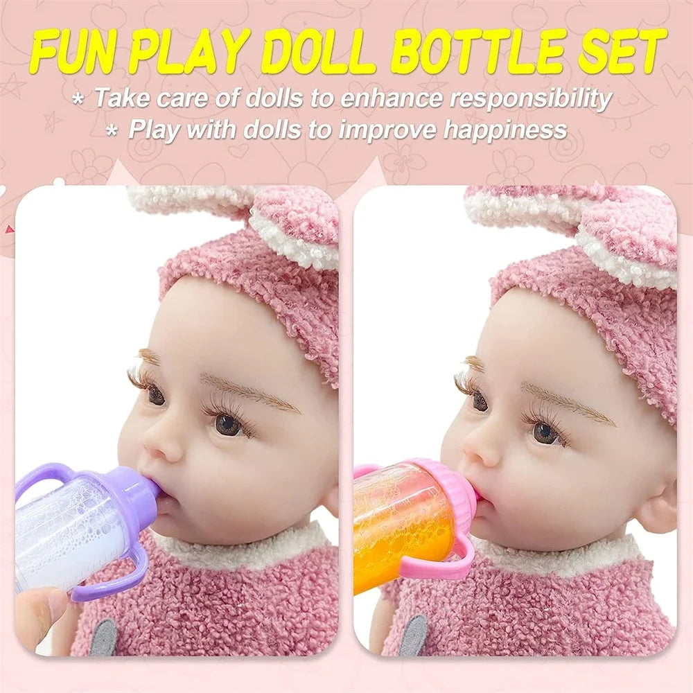 Large size Baby Doll Feeding Bottle Set Baby Care Toy Stroller 2pcs Milk And Juice Bottles With Toy Pacifier For Baby Dolls