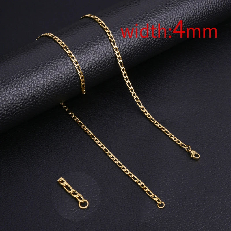 HIYEE Classic Rope Chain Men Necklace Width 2/3/4/5 MM Stainless Steel Figaro Cuban Chain Necklace For Men Women Jewelry