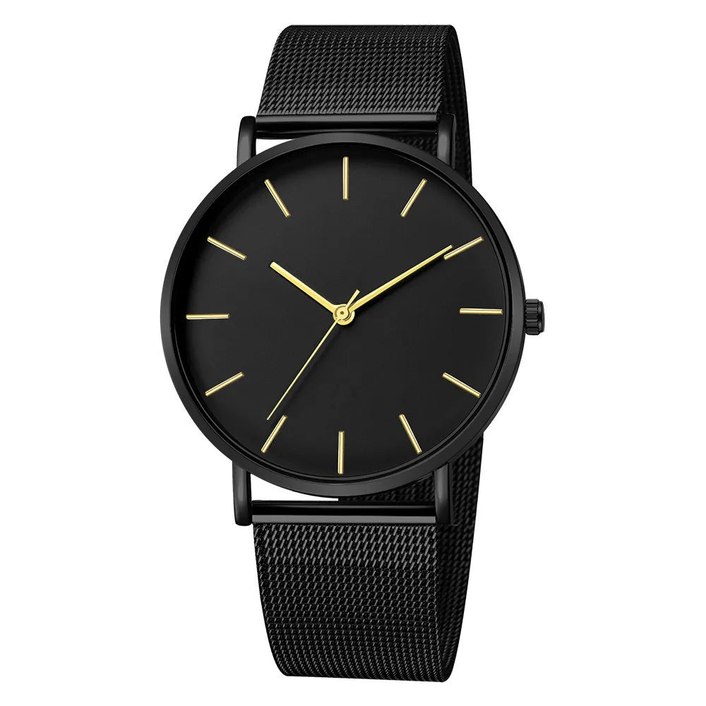 Fashion Leisure Simple Ultra Thin Men Women Creative Black Stainless Steel Quartz Watches Men Business Male Wristwatch Clock