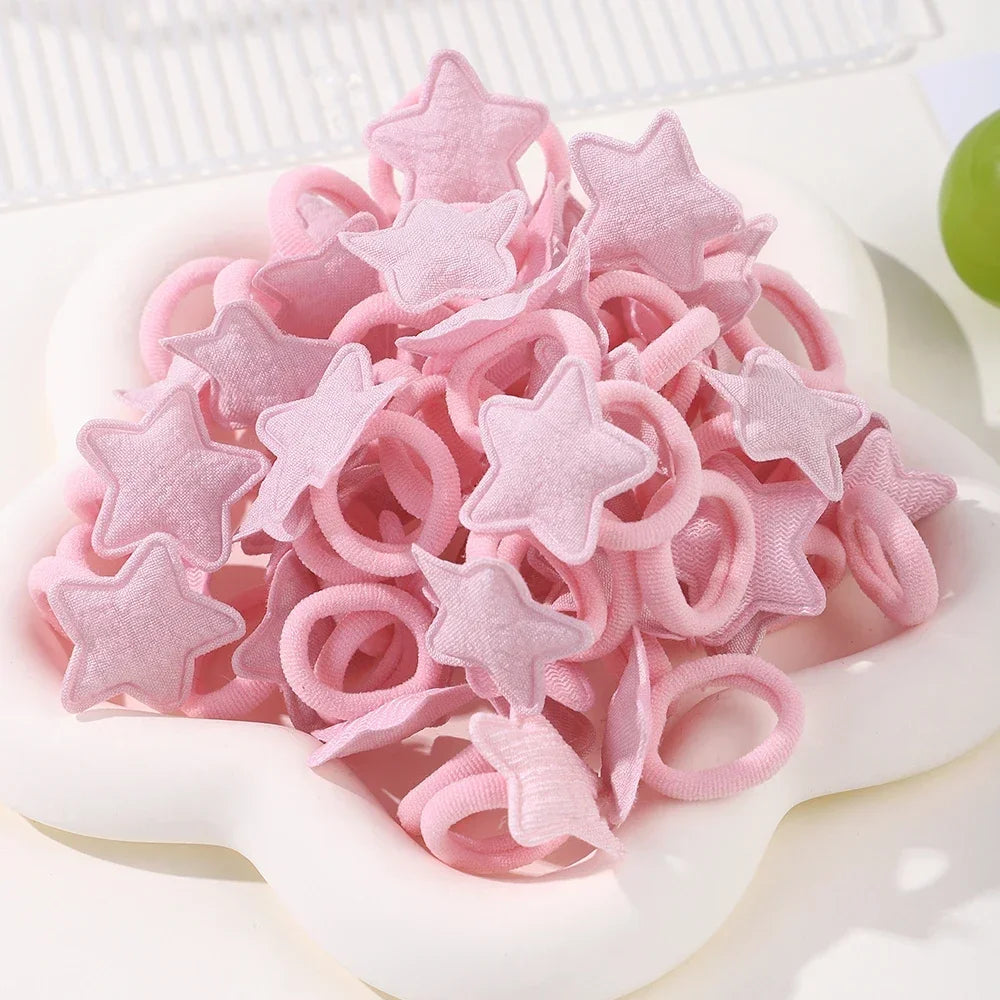 Girls' Pink Heart & Star Hair Loops – Set of 10/20