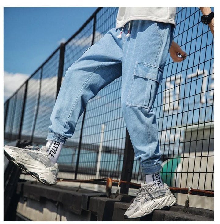 Plus Size S-5XL Men Jogger Jeans Spring Summer Autumn Winter Fashion Casual Pocket Cargo Slim Fit Stretch Long Denim Pants