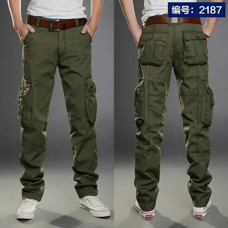 Summer New Solid Color Casual Pockets Cargo Pants Man Thin Style Cotton Outdoor Camouflage Clothing Street Y2K Straight Trousers