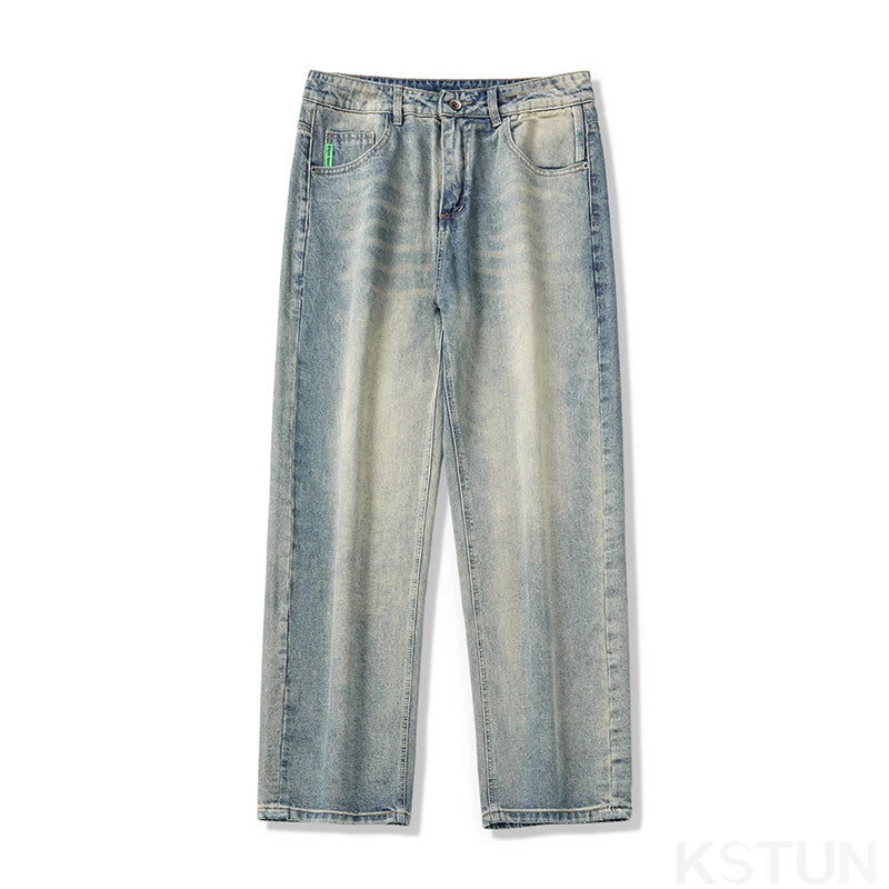 KSTUN Mens Baggy Pants Loose Fit Wide Leg Jeans Men Straight Retro Blue Men‘s Clothing Man Trousers Vintage 2024 New Kpop Cowboy