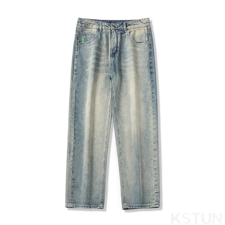 KSTUN Mens Baggy Pants Loose Fit Wide Leg Jeans Men Straight Retro Blue Men‘s Clothing Man Trousers Vintage 2024 New Kpop Cowboy