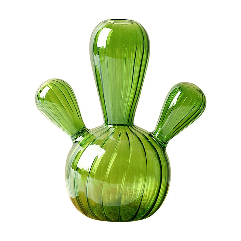 Cactus Glass Vase – Modern Transparent Decorative Bottle