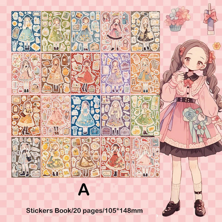 Journamm 20sheets Kawaii Girl Stickers Book DIY Scrapbooking Collage Stationery Decor Junk Journal Cartoon Materials Stickers