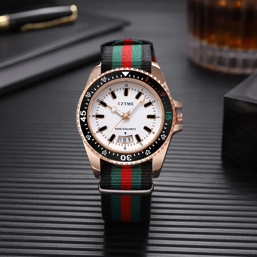 New fashionable men's nylon strap calendar watch, luxurious and simple business men's and women's night light quartz watch