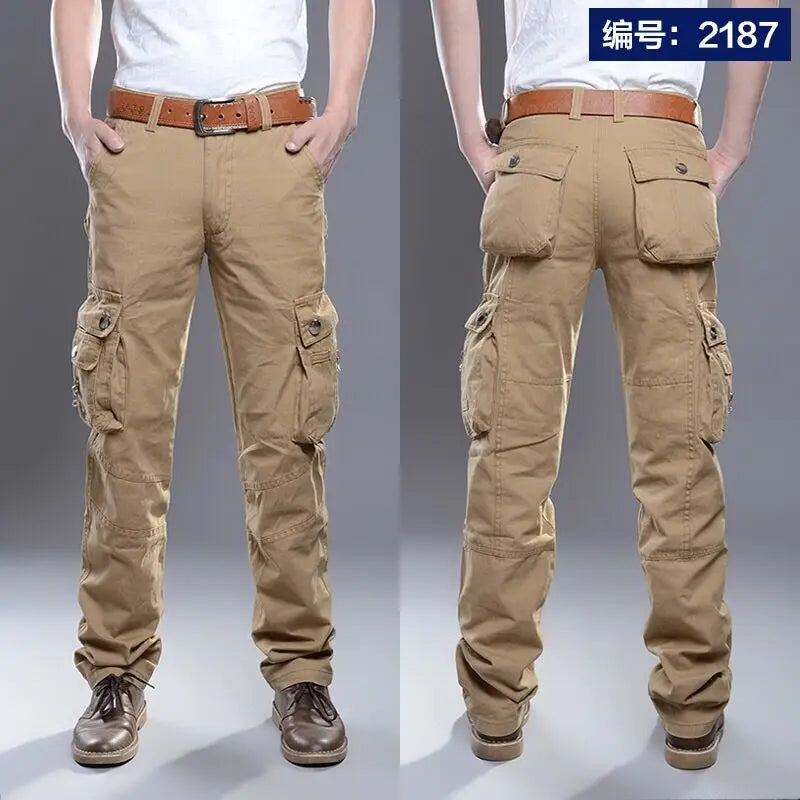 Summer New Solid Color Casual Pockets Cargo Pants Man Thin Style Cotton Outdoor Camouflage Clothing Street Y2K Straight Trousers