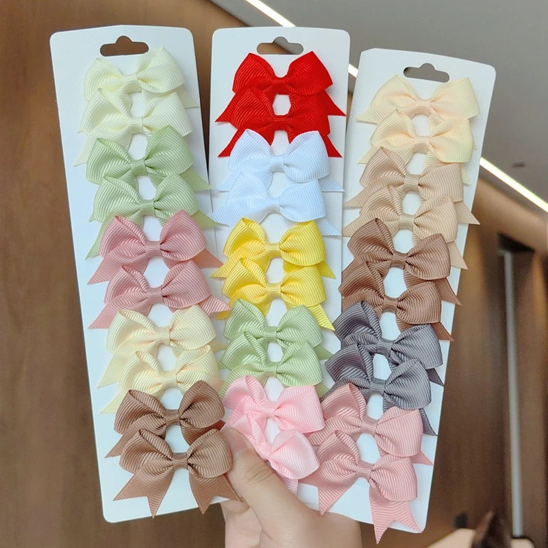 10pcs Solid BB Hair Clips – Ribbon Bowknots for Kids