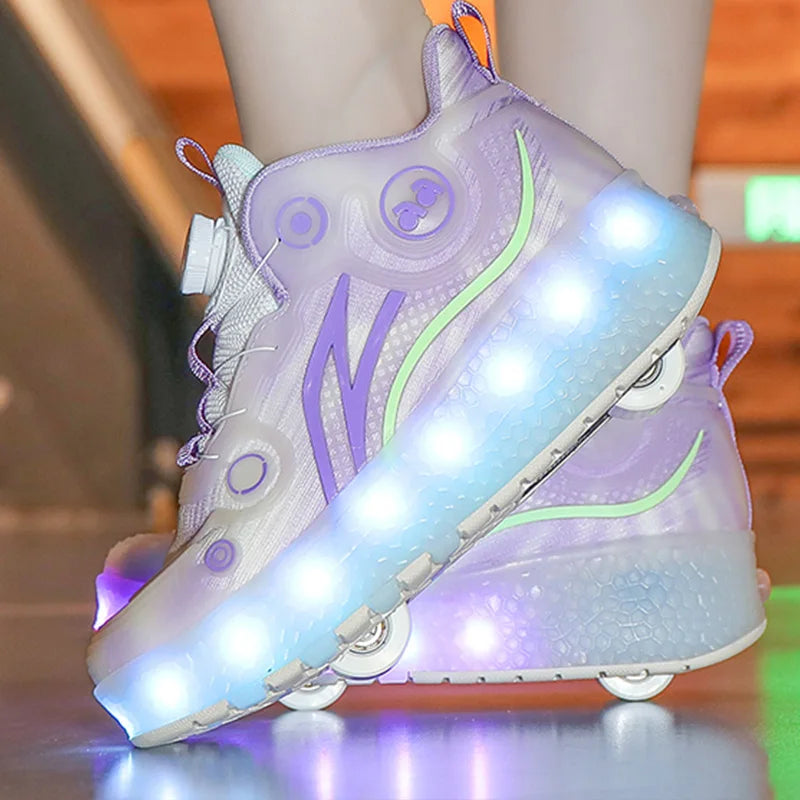 Childrens Roller Skating Shoes High-quality LED Night Light Shoes USB Charging Casual Flat Skate Shoes for Kids Sneakers