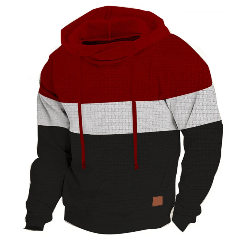 Men's Patchwork Hoodie Outdoor Casual Sportswear Street Fashion Men's Fleece Thermal Hooded Sweatshirt Fall Winter Black